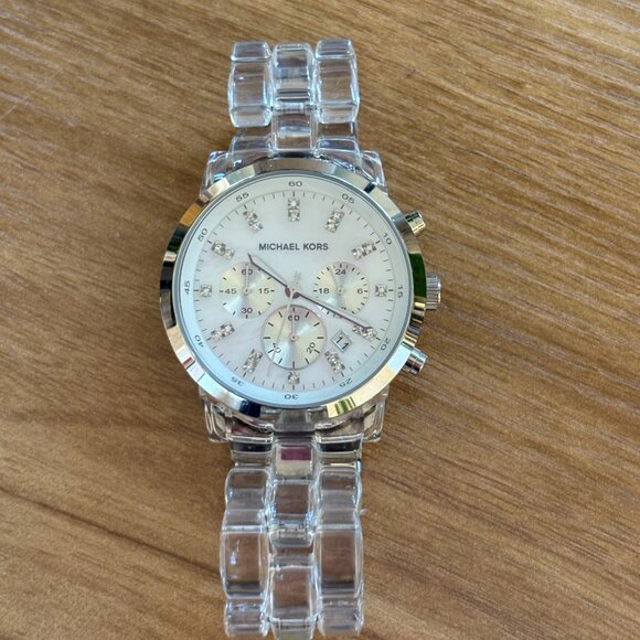 MICHAEL KORS WOMEN'S CHRONOGRAPH CLEAR ACRYLIC WATCH MK5235 - Picture 2 of 5